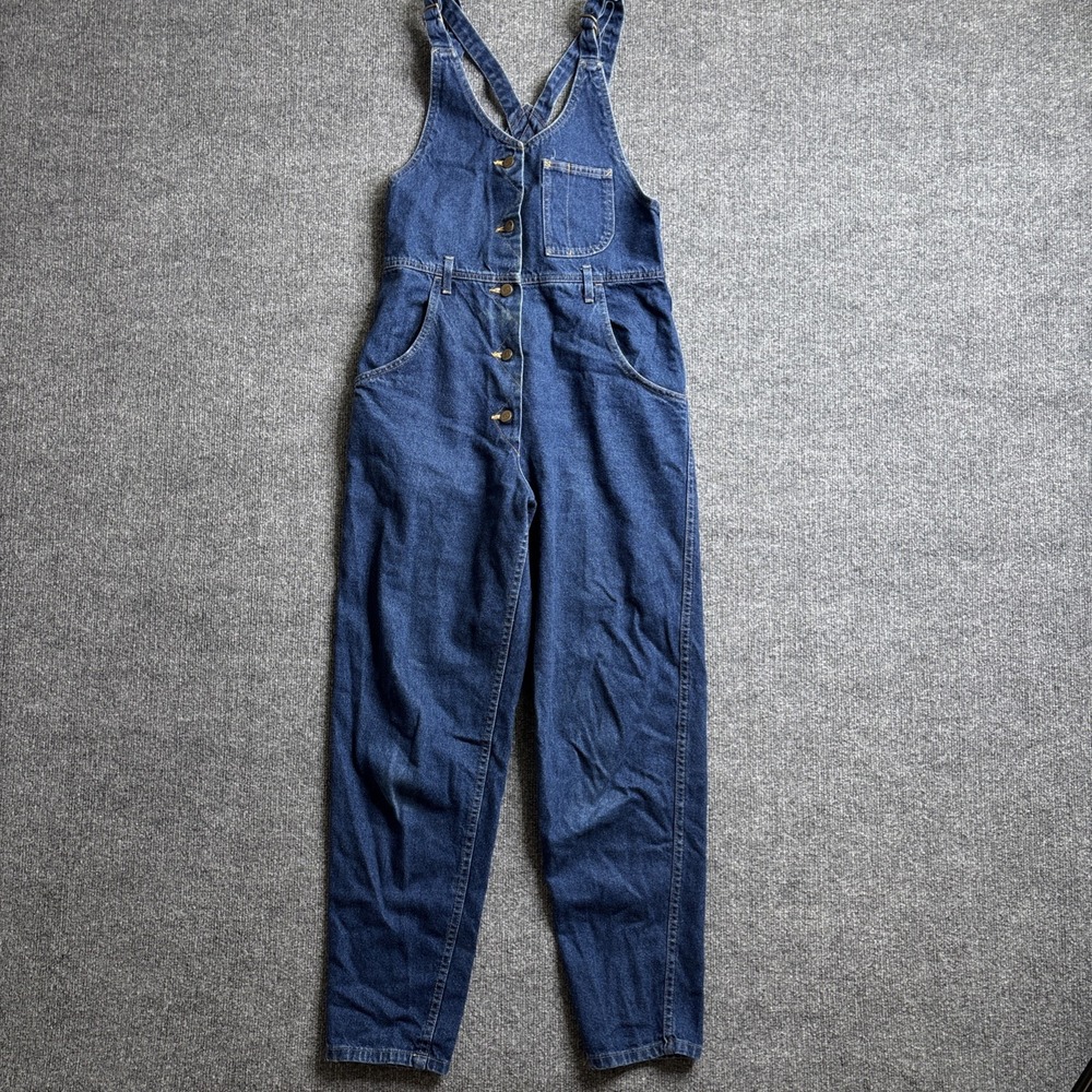 Vintage Lee Womens Denim Bib Overalls Button Front Taper Leg Size 9 Made In USA